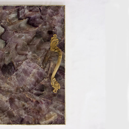 Amethyst Agate Serving Tray With Brass Handles | Square