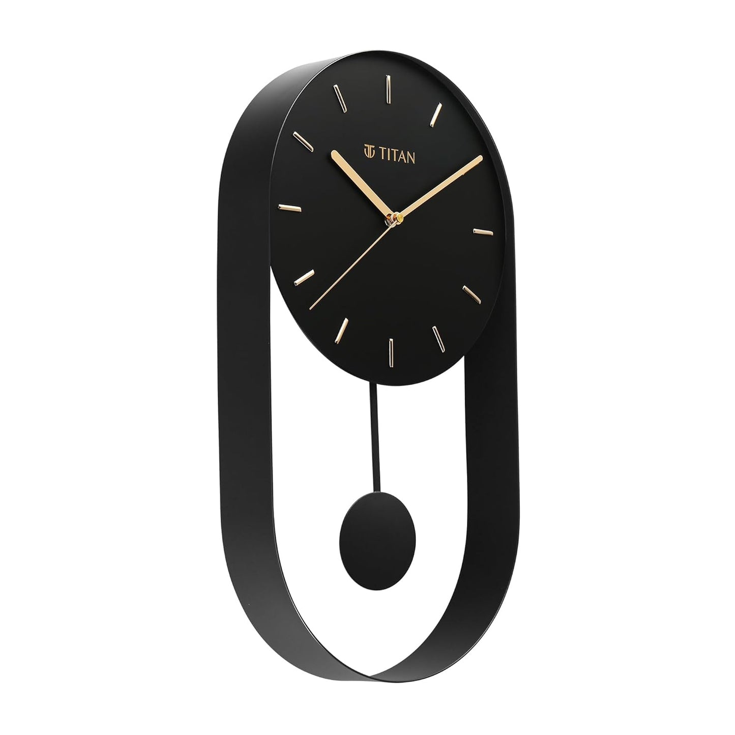 Titan Premium Black Metal Pendulum Wall Clock – Silent Non-Ticking Sweep Movement, Modern Minimalist Open Dial, Gold Hands & Indices, Decorative Wall Décor, 45cm x 24.5cm -W0086MP01