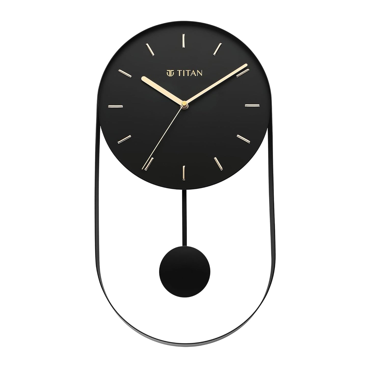Titan Premium Black Metal Pendulum Wall Clock – Silent Non-Ticking Sweep Movement, Modern Minimalist Open Dial, Gold Hands & Indices, Decorative Wall Décor, 45cm x 24.5cm -W0086MP01