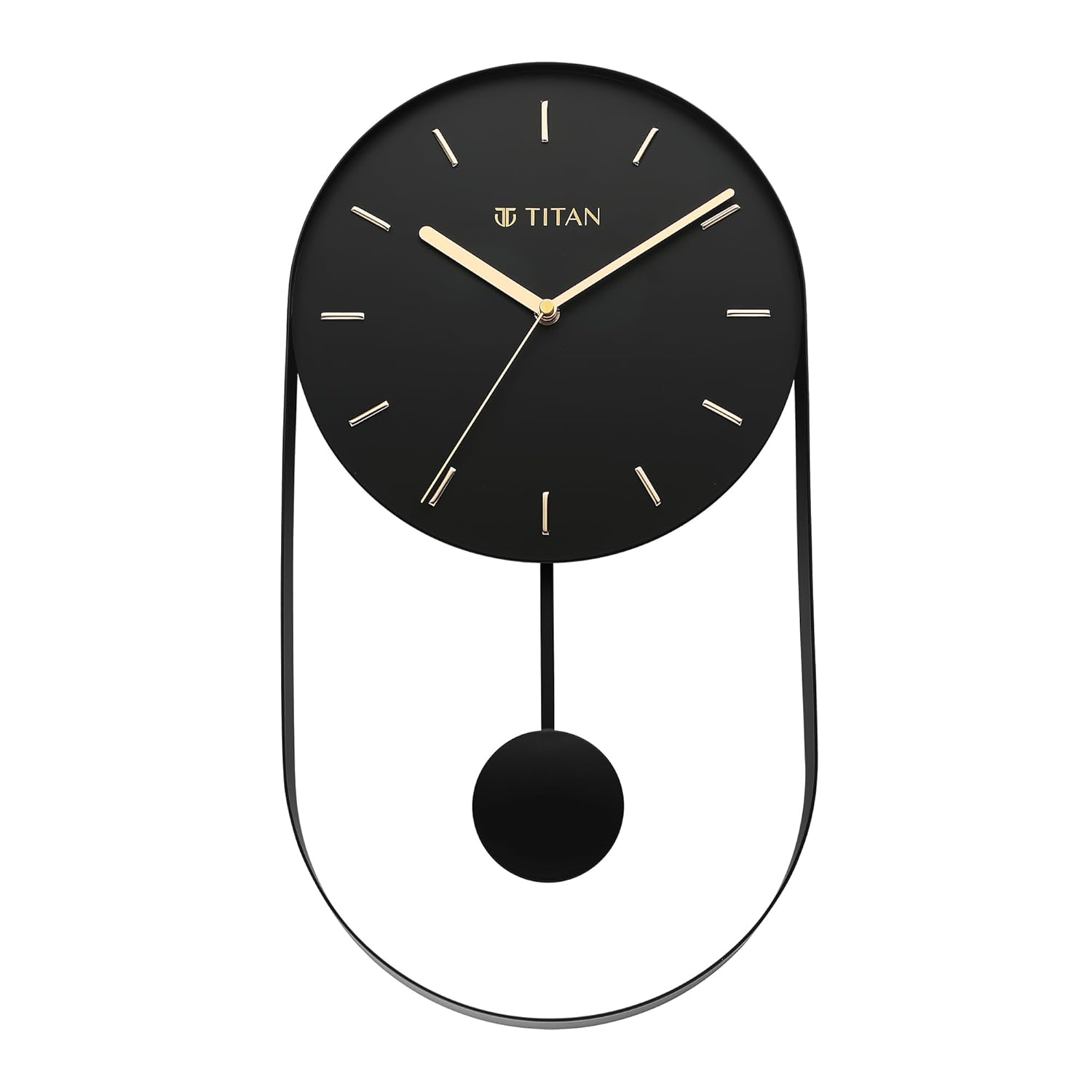 Titan Premium Black Metal Pendulum Wall Clock – Silent Non-Ticking Sweep Movement, Modern Minimalist Open Dial, Gold Hands & Indices, Decorative Wall Décor, 45cm x 24.5cm -W0086MP01