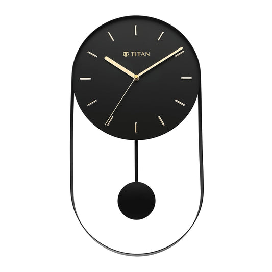 Titan Premium Black Metal Pendulum Wall Clock – Silent Non-Ticking Sweep Movement, Modern Minimalist Open Dial, Gold Hands & Indices, Decorative Wall Décor, 45cm x 24.5cm -W0086MP01
