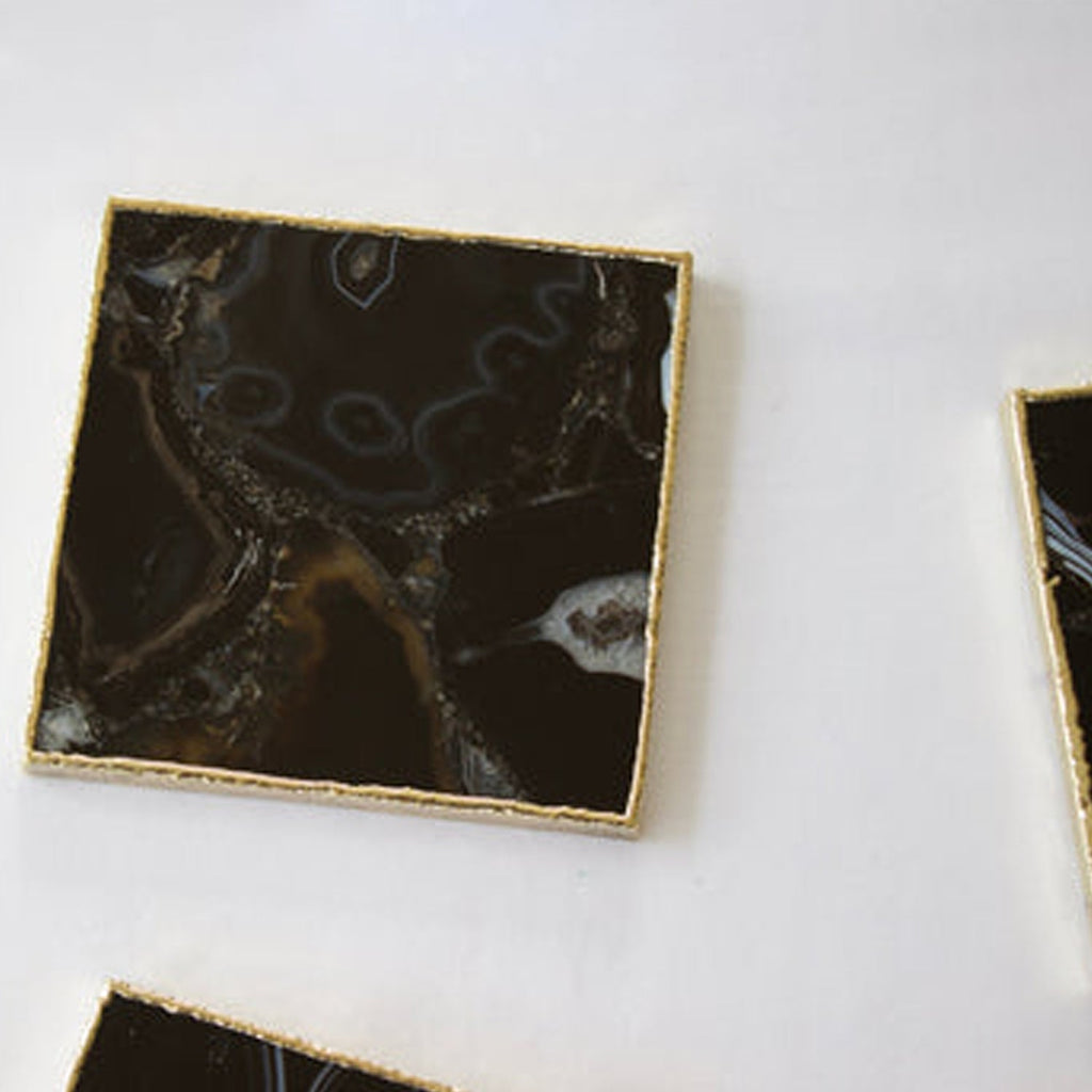 Black Agate - Set of 4 Large Square Coasters | Personalised Momentos
