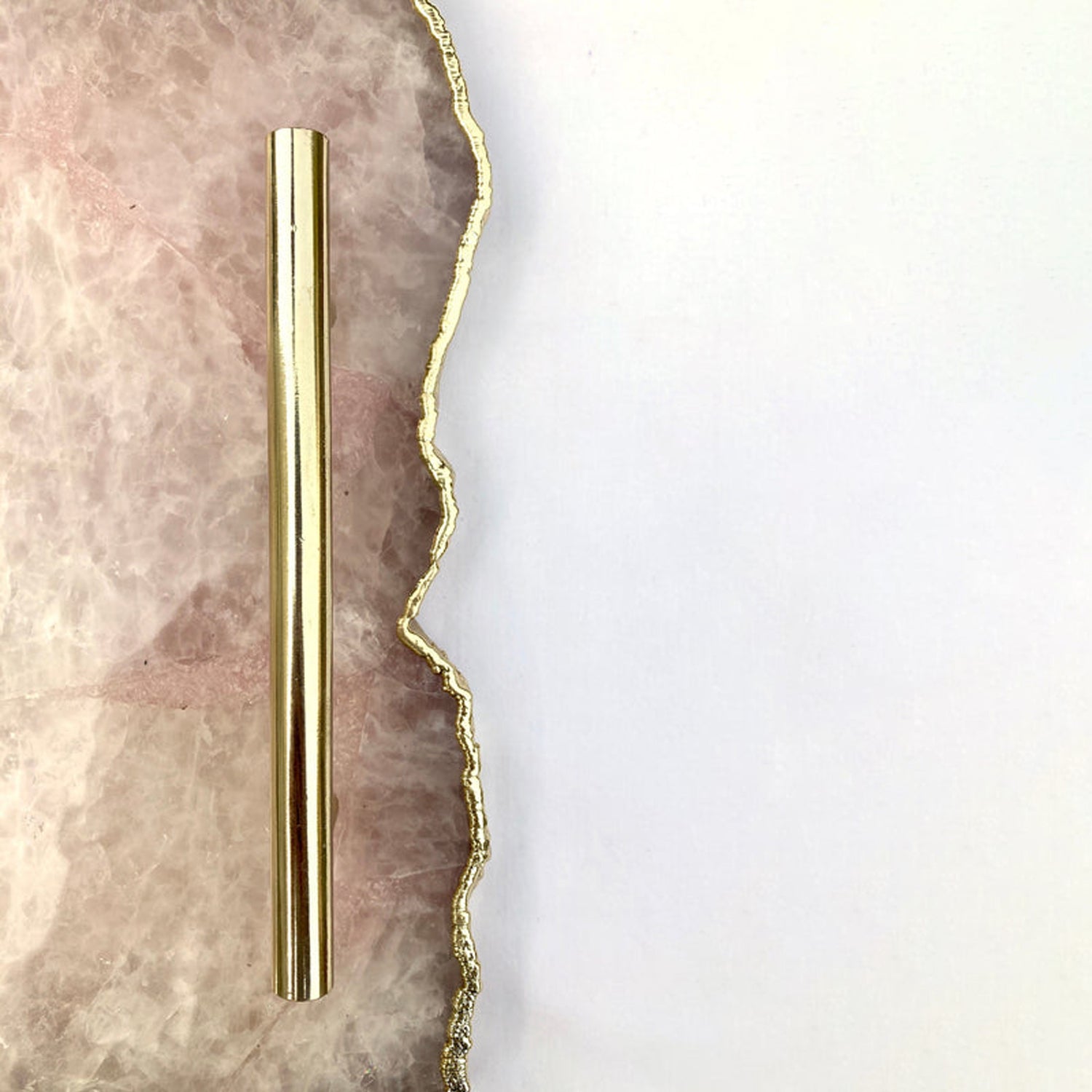 Large Rose Quartz Agate Serving Tray With Brass Handles/Personalised Momentos/Sign Boards 10"x15"