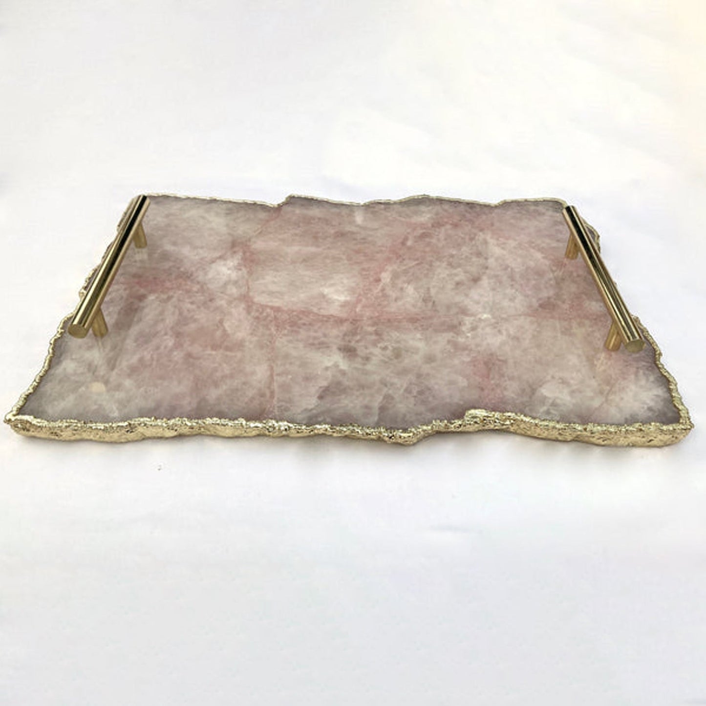 Large Rose Quartz Agate Serving Tray With Brass Handles/Personalised Momentos/Sign Boards 10"x15"