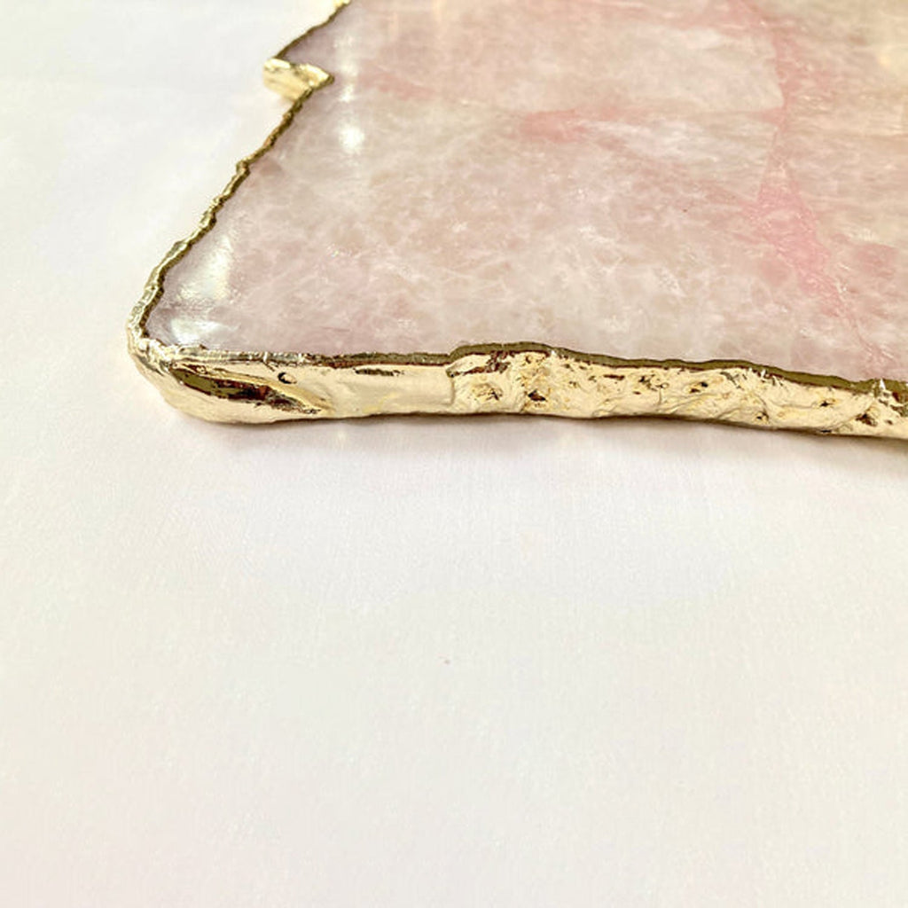Large Rose Quartz Agate Serving Tray With Brass Handles/Personalised Momentos/Sign Boards 10"x15"